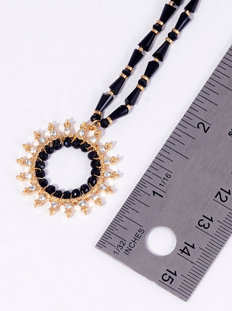 Sunburst Pendant Adorned With Glass Beads And Rhinestones Layered Necklace