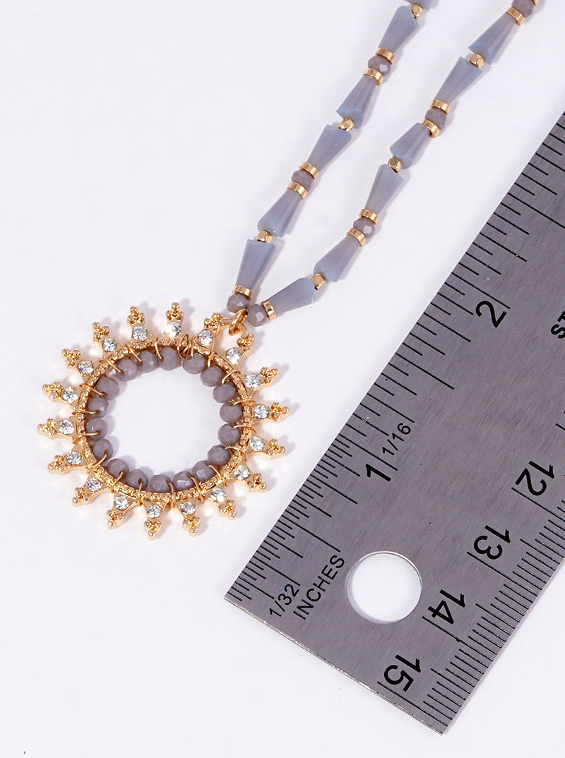Sunburst Pendant Adorned With Glass Beads And Rhinestones Layered Necklace