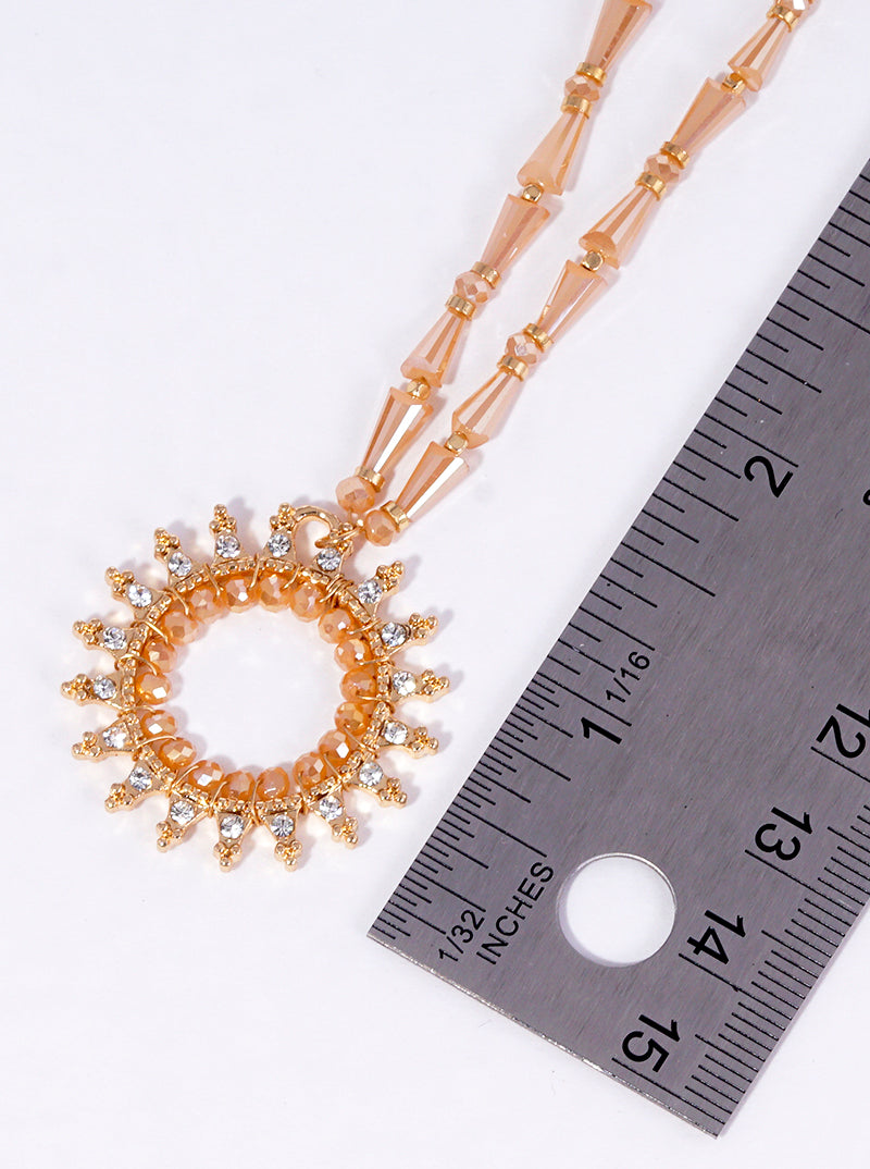 Sunburst Pendant Adorned With Glass Beads And Rhinestones Layered Necklace
