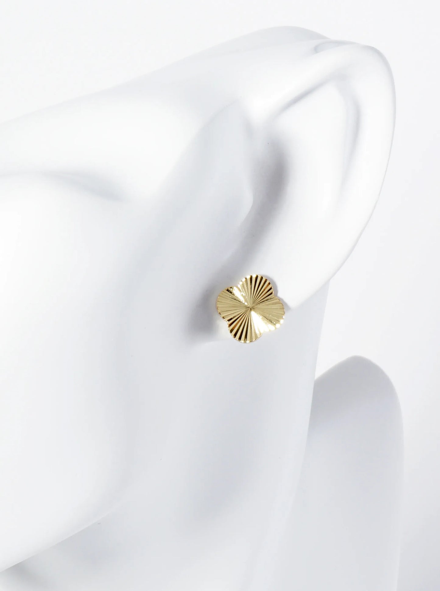 Sunburst Texture 12mm Quatrefoil 18K Gold Dipped Stud Earrings