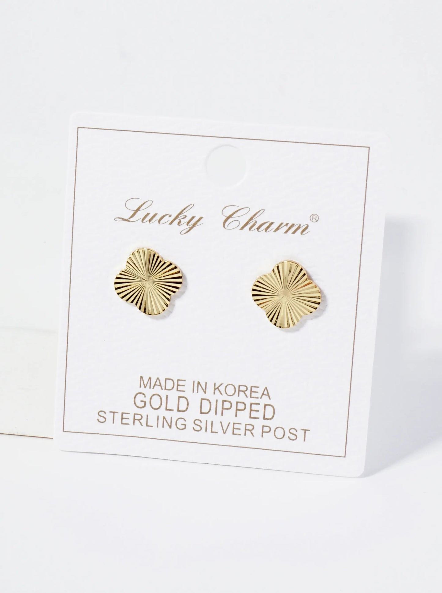 Sunburst Texture 12mm Quatrefoil 18K Gold Dipped Stud Earrings
