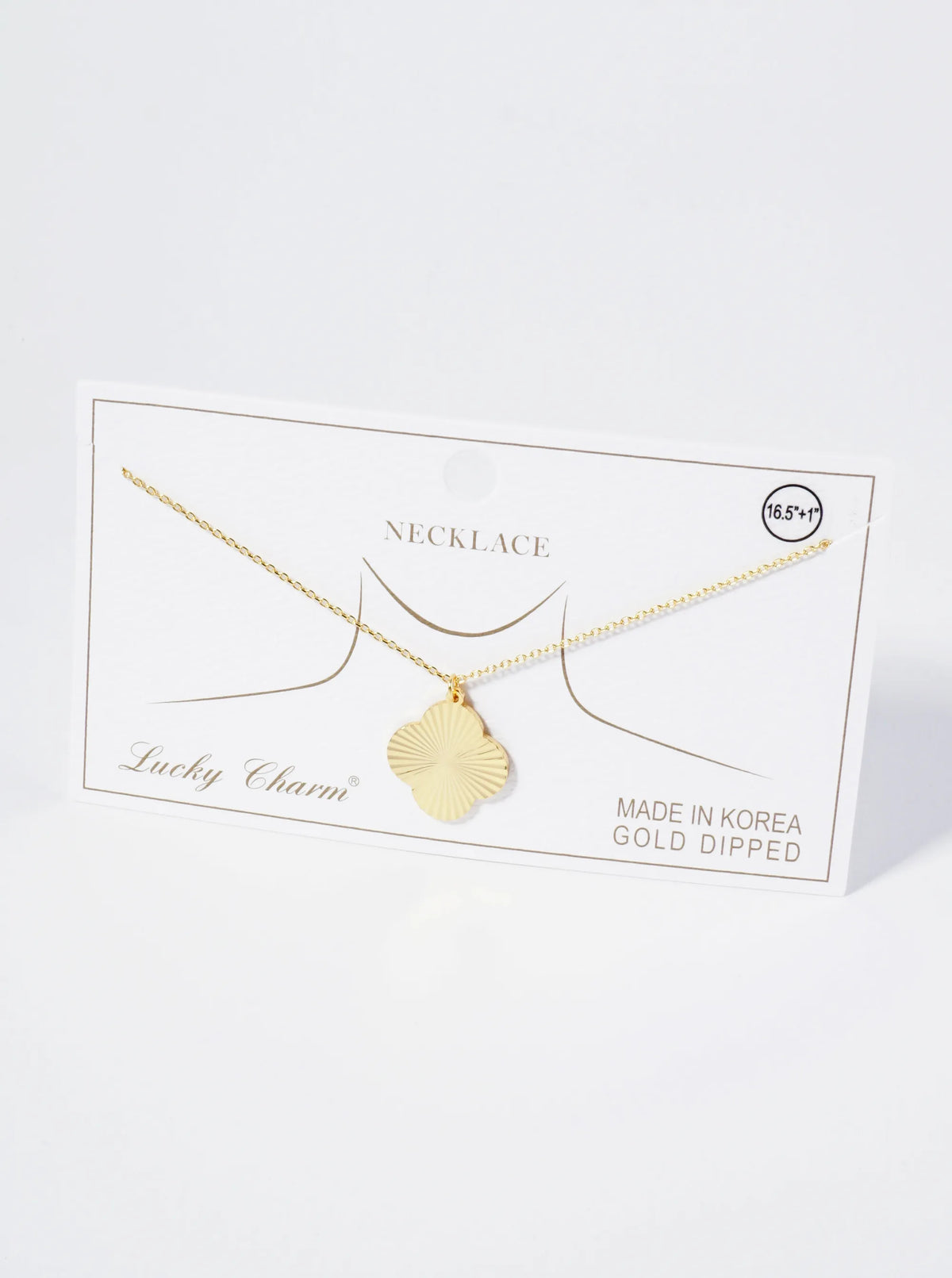 Sunburst Texture Quatrefoil Pendant 18K Gold Dipped Brass Necklace