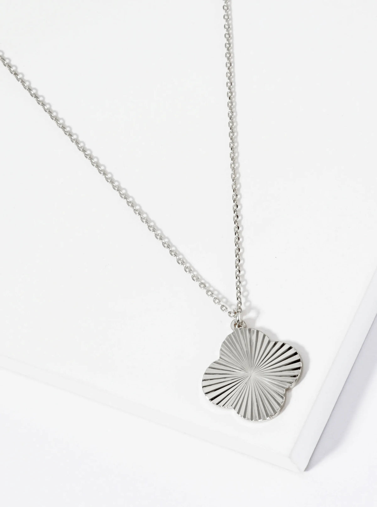 Sunburst Texture Quatrefoil Pendant 18K Gold Dipped Brass Necklace