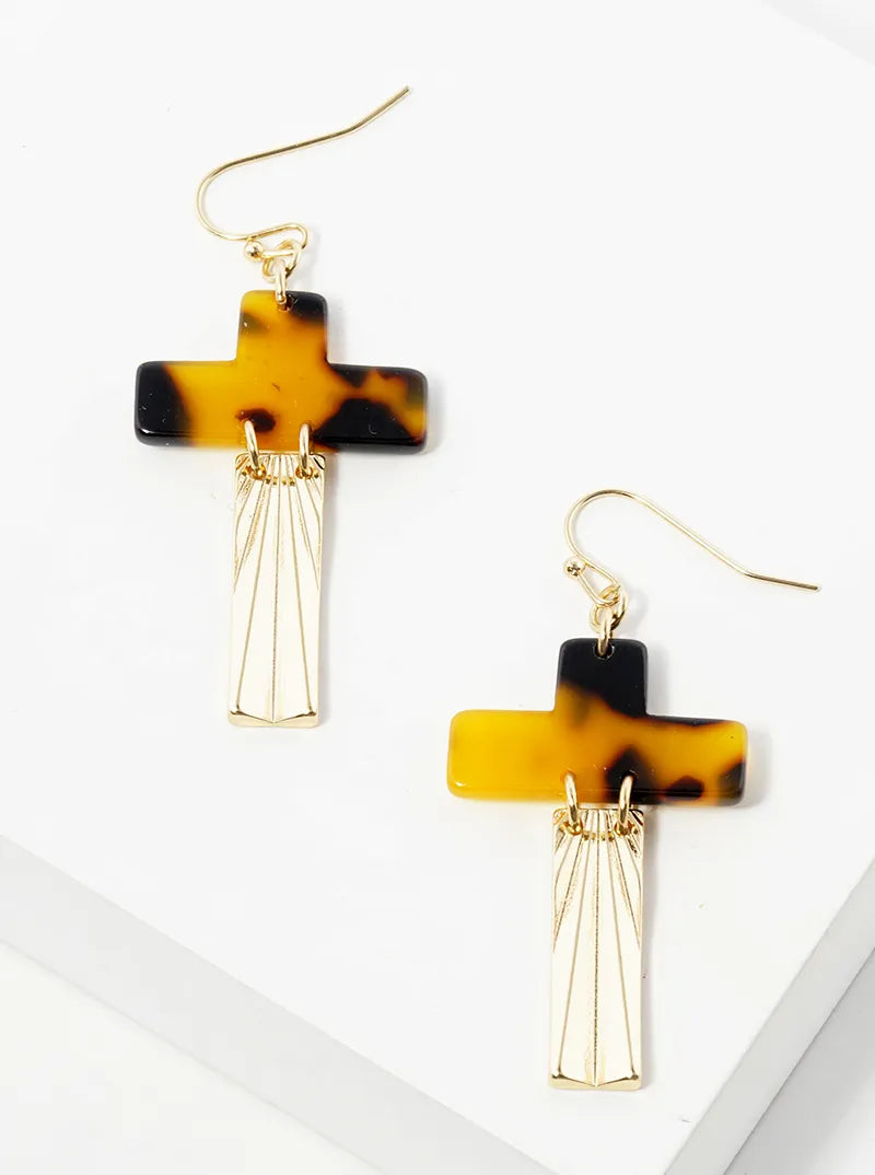 Sunburst Acetate Cross Dangle Drop Earrings
