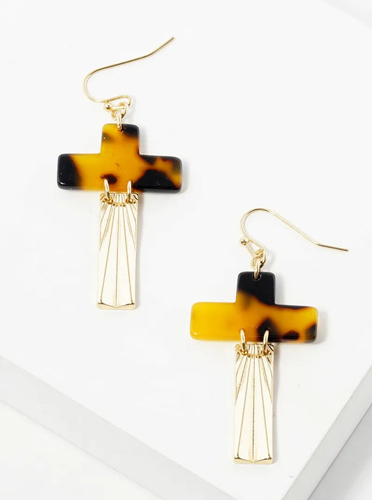 Sunburst Acetate Cross Dangle Drop Earrings
