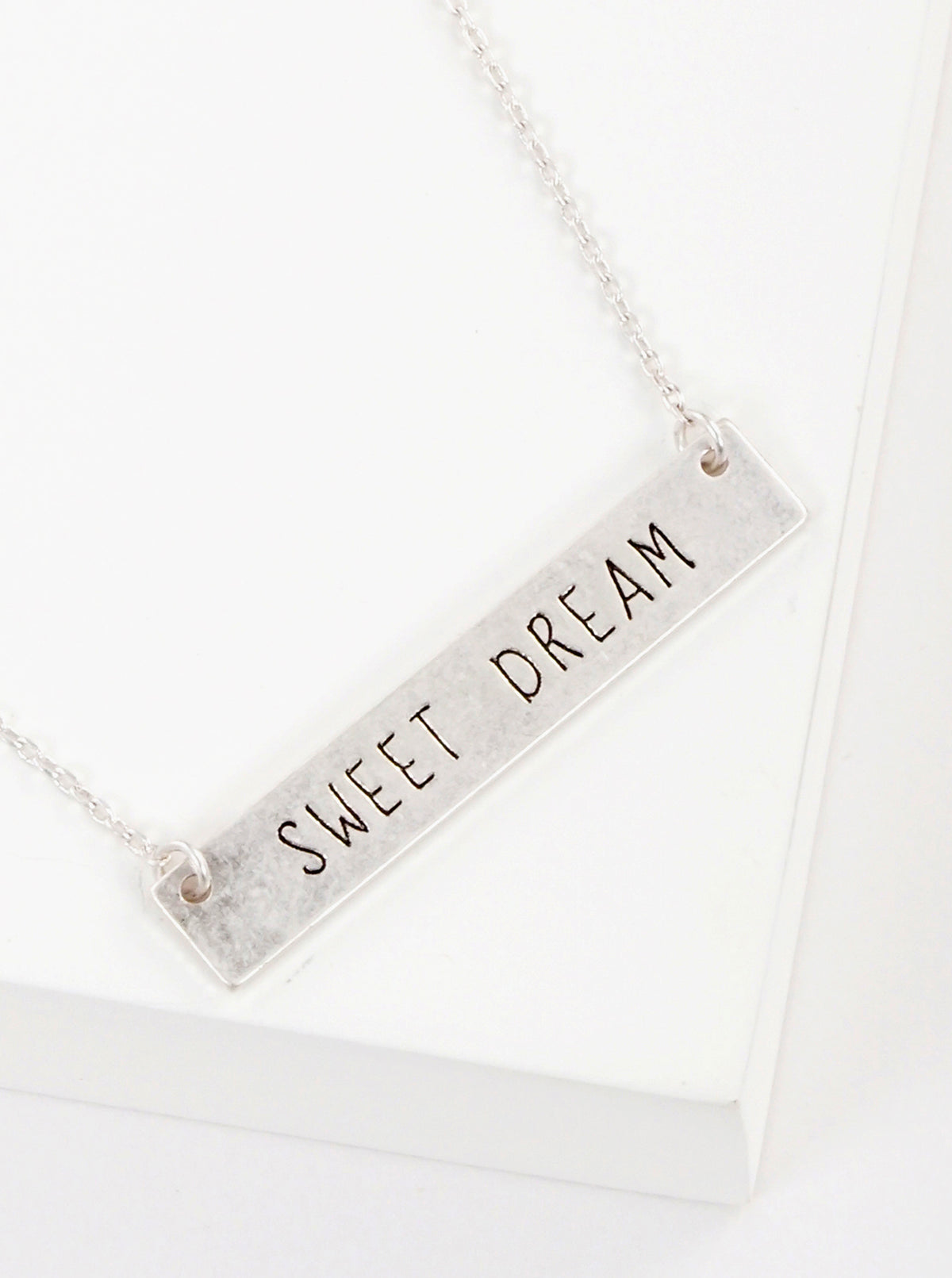 Sweet Dream Engraved Horizontal Bar Pendant Necklace