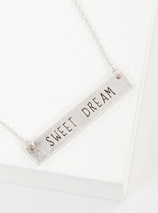 Sweet Dream Engraved Horizontal Bar Pendant Necklace