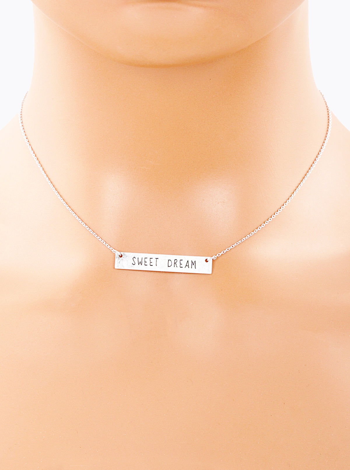 Sweet Dream Engraved Horizontal Bar Pendant Necklace
