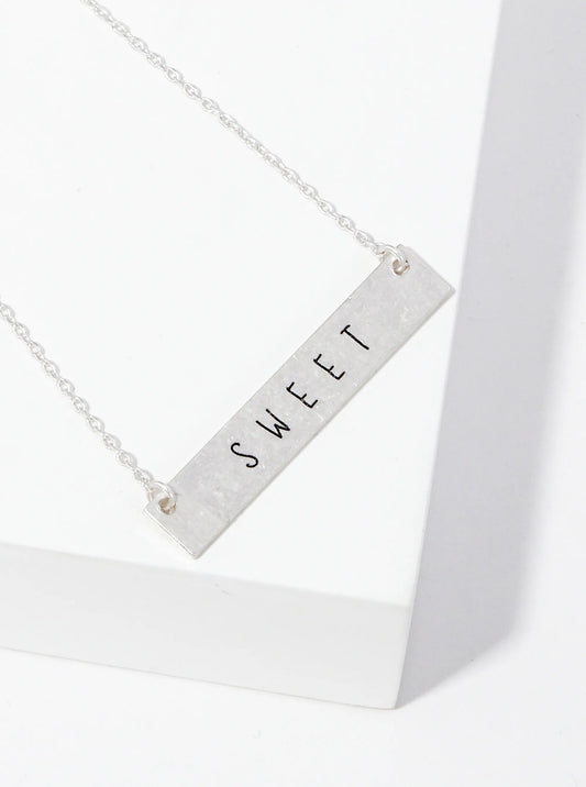 Sweet Engraved Horizontal Bar Pendant Necklace