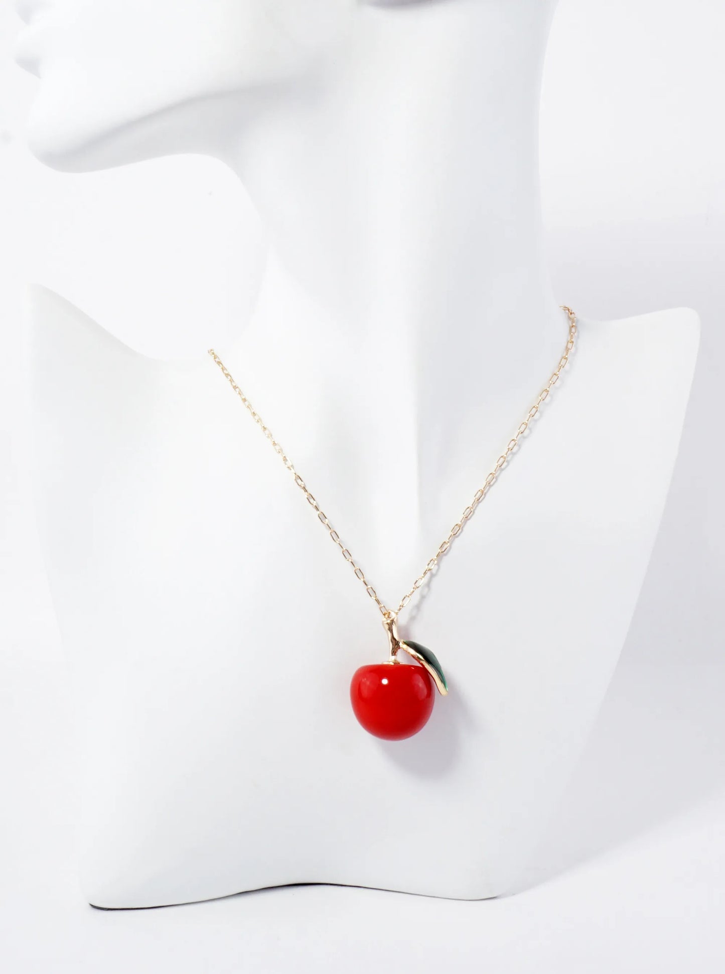 Sweet Red Cherry Pendant On 16-Inch Faceted Ball Chain Necklace