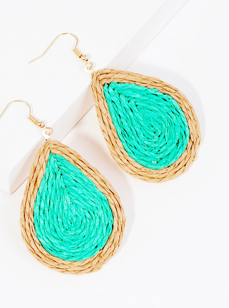 Swirl Raffia Teardrop Dangle Drop Earrings