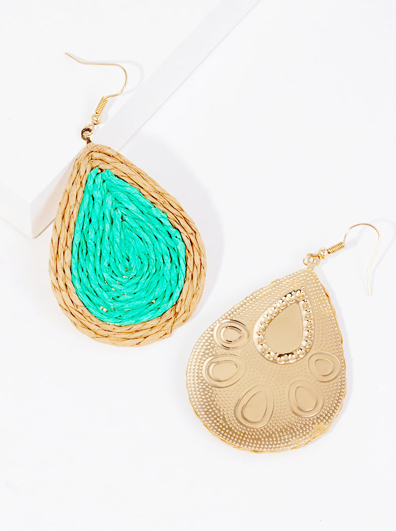 Swirl Raffia Teardrop Dangle Drop Earrings
