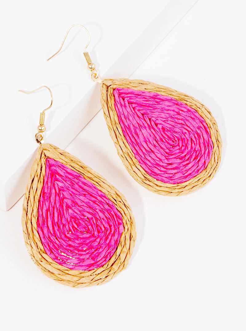 Swirl Raffia Teardrop Dangle Drop Earrings
