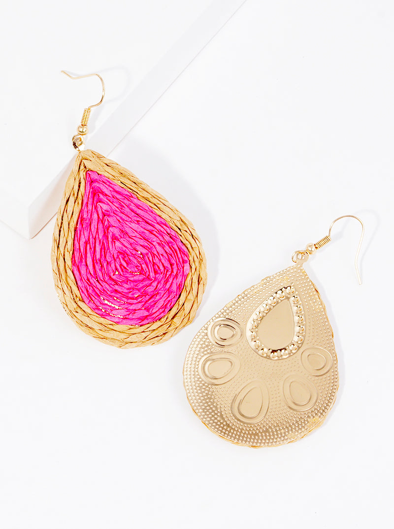 Swirl Raffia Teardrop Dangle Drop Earrings