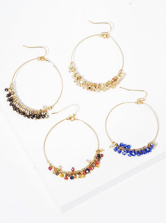 Round Steel Wire With Faceted Glass Bead Fish Hook Dangle Drop Earrings GOLD-NAVY