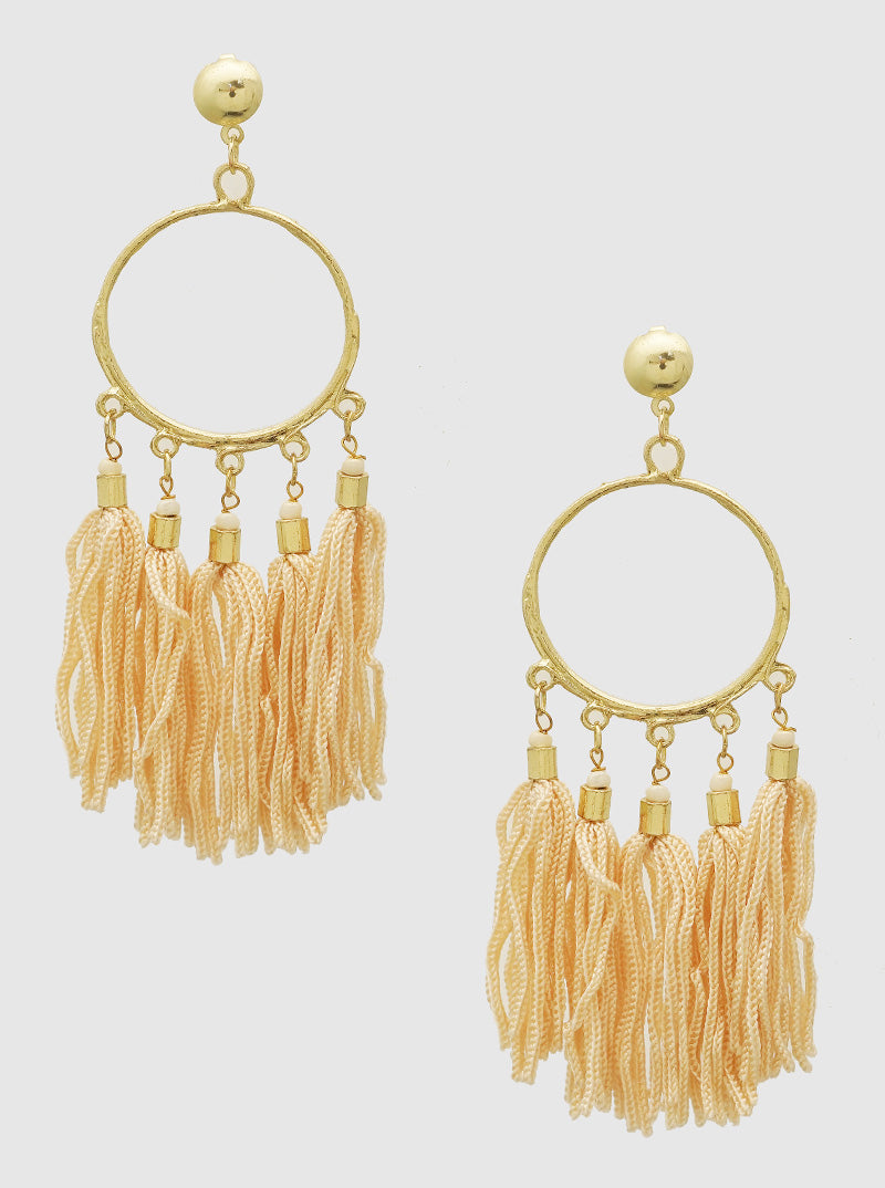 THREAD TASSEL SEED BEADS DROP EARRINGS