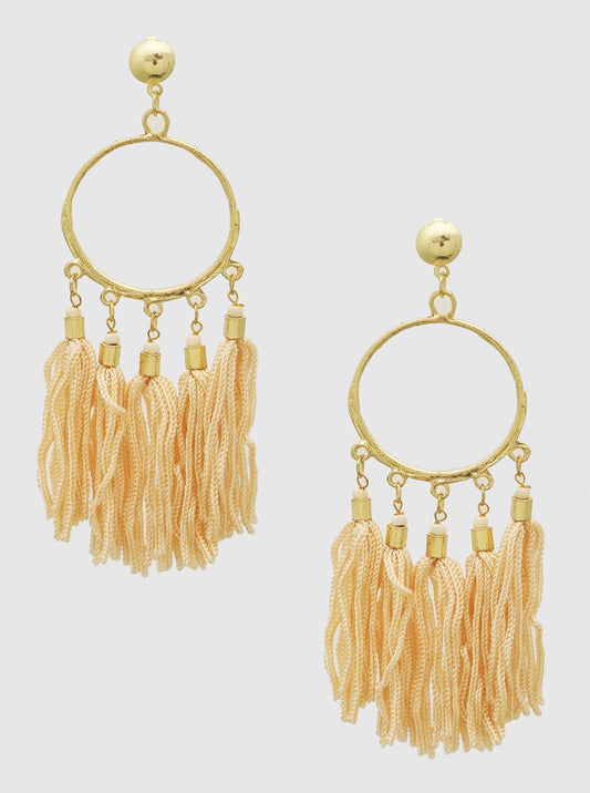 THREAD TASSEL SEED BEADS DROP EARRINGS