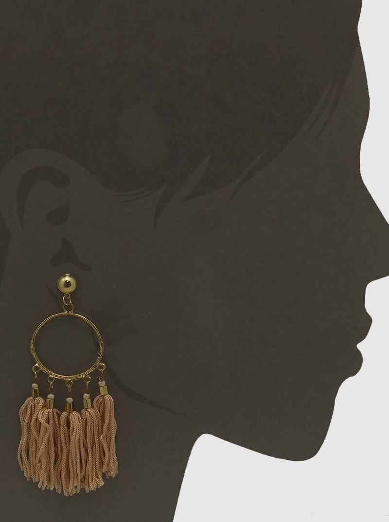 THREAD TASSEL SEED BEADS DROP EARRINGS