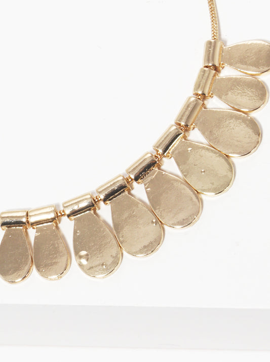 Polished Metal Teardrop Cluster Pendant Choker Necklace Gold