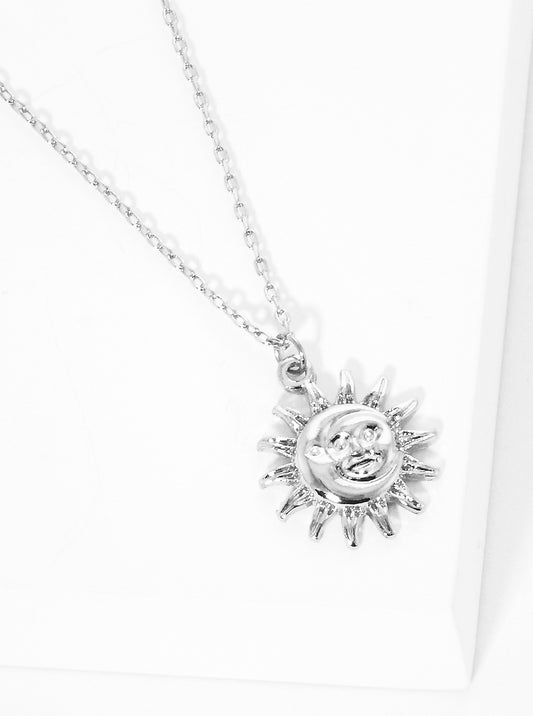 Sun And Moon Pendant Dainty Necklace Rhodium