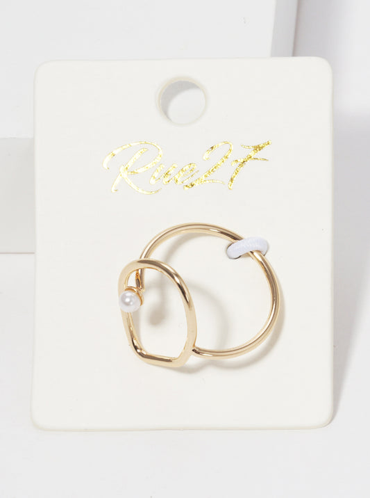 Size 7 Oval Shape With Pearl Bead Wire Ring Gold