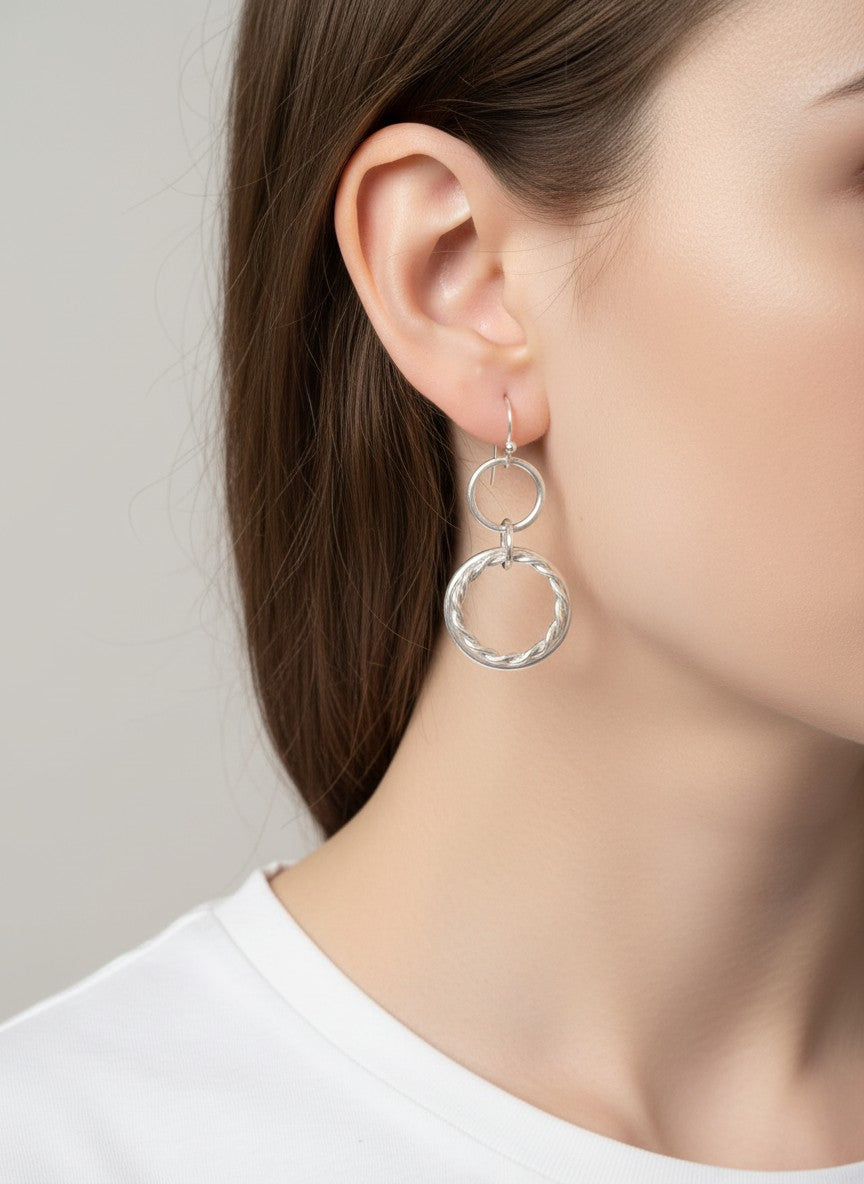 TWISTED TRIPLE CIRCLE WORN HOOK DROP EARRINGS
