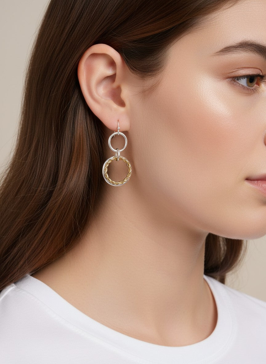 TWISTED TRIPLE CIRCLE WORN HOOK DROP EARRINGS