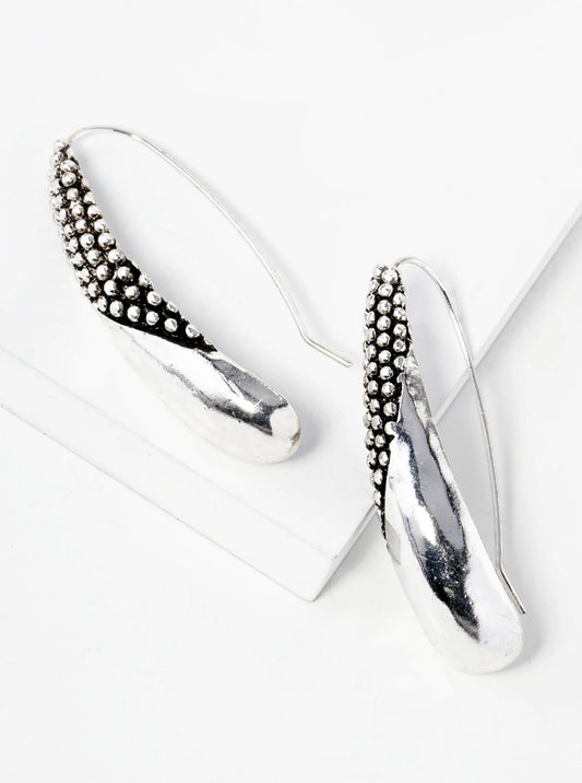 Tailored Ball Textured Teardrop Long Hook Earrings