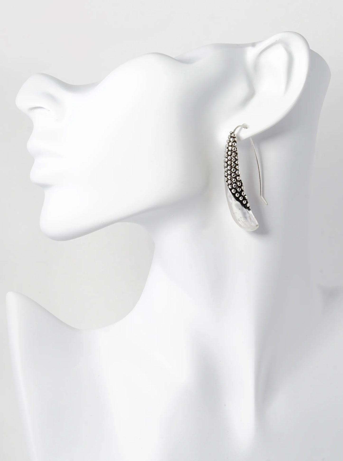 Tailored Ball Textured Teardrop Long Hook Earrings