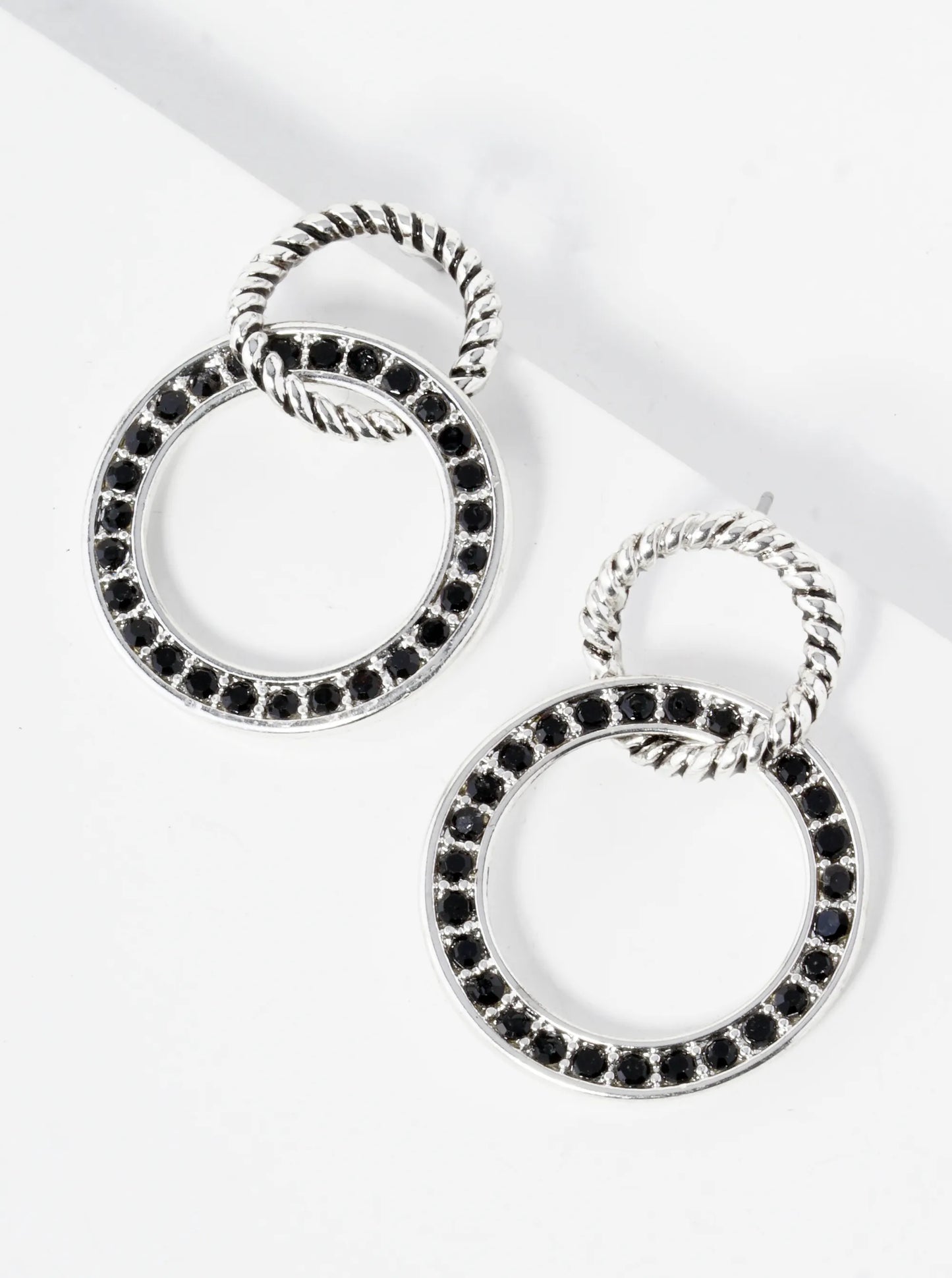 Tailored Rhinestone Studded Interlocking Double Circle Post Earrings