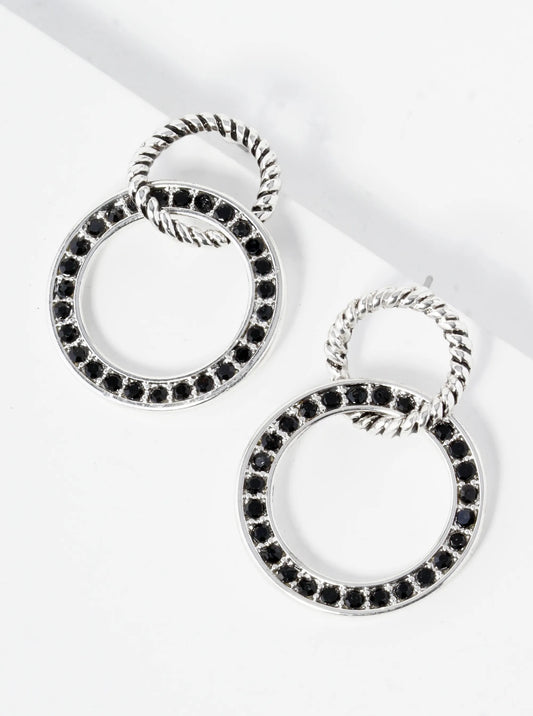 Tailored Rhinestone Studded Interlocking Double Circle Post Earrings