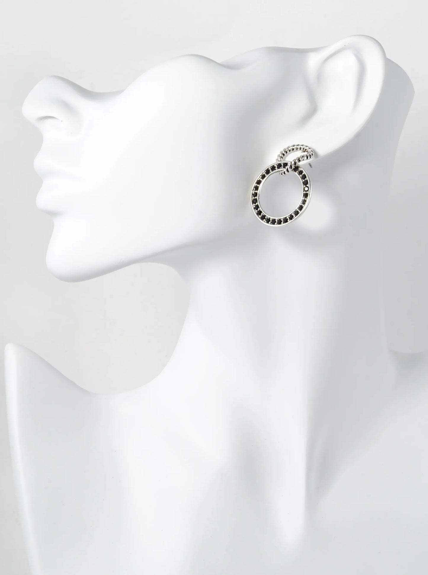 Tailored Rhinestone Studded Interlocking Double Circle Post Earrings