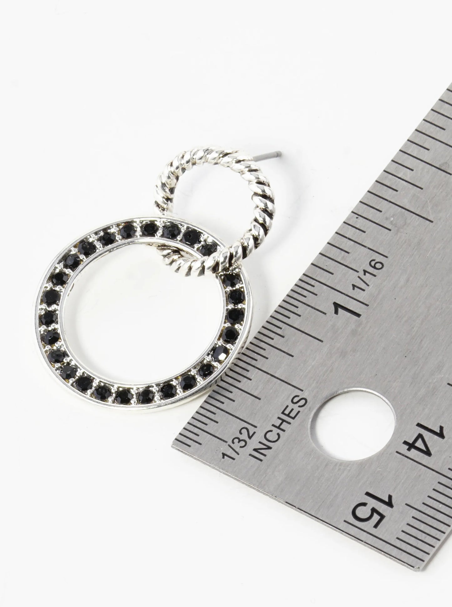 Tailored Rhinestone Studded Interlocking Double Circle Post Earrings