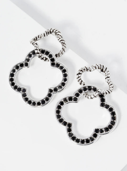 Tailored Rhinestone Studded Interlocking Double Quatrefoil Post Earrings