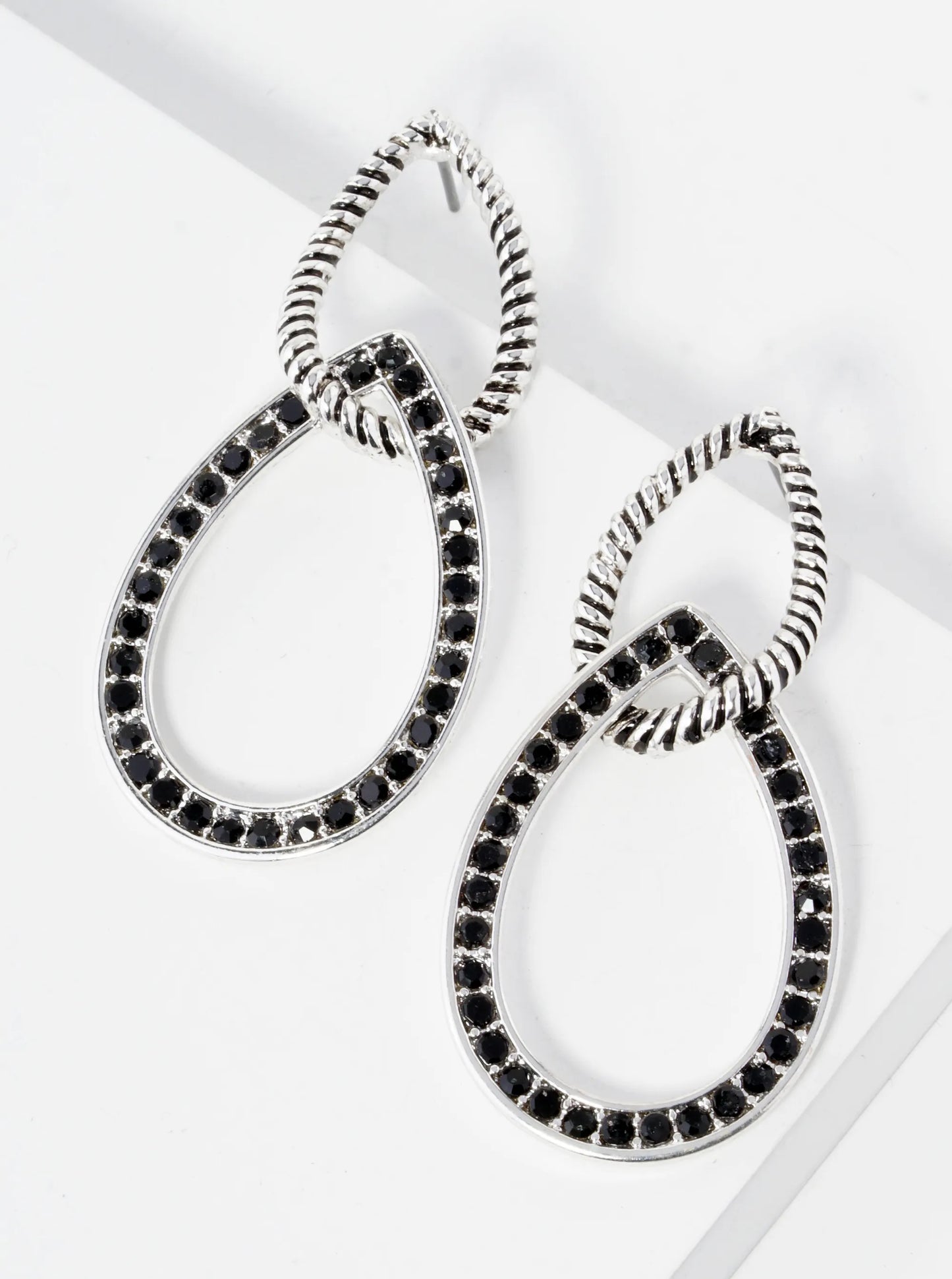 Tailored Rhinestone Studded Interlocking Double Teardrop Post Earrings