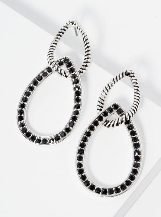 Tailored Rhinestone Studded Interlocking Double Teardrop Post Earrings