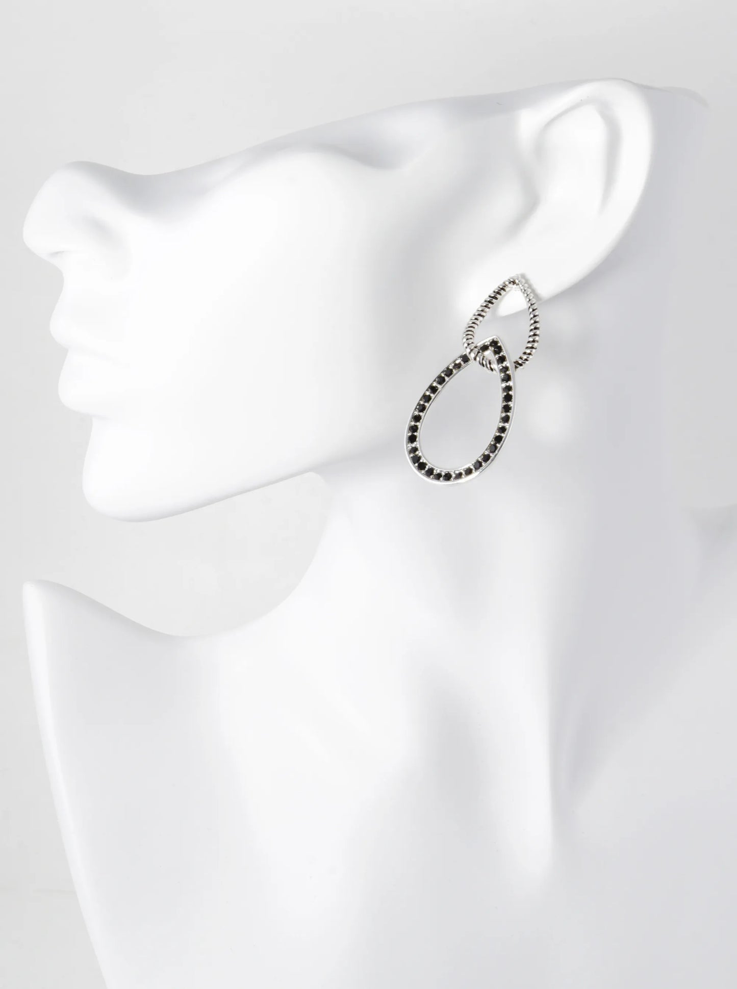 Tailored Rhinestone Studded Interlocking Double Teardrop Post Earrings