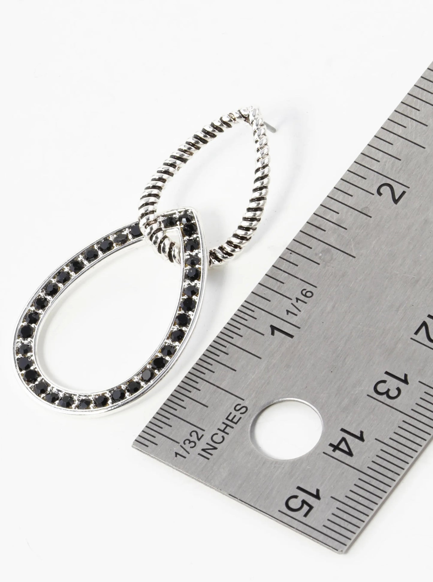 Tailored Rhinestone Studded Interlocking Double Teardrop Post Earrings