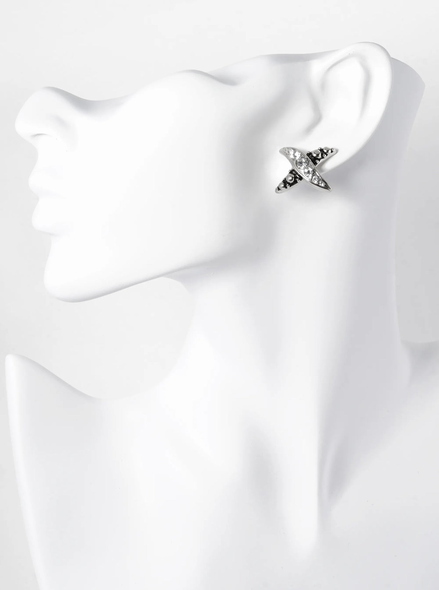 Tailored X Shape Graduated Rhinestone Studded Earrings