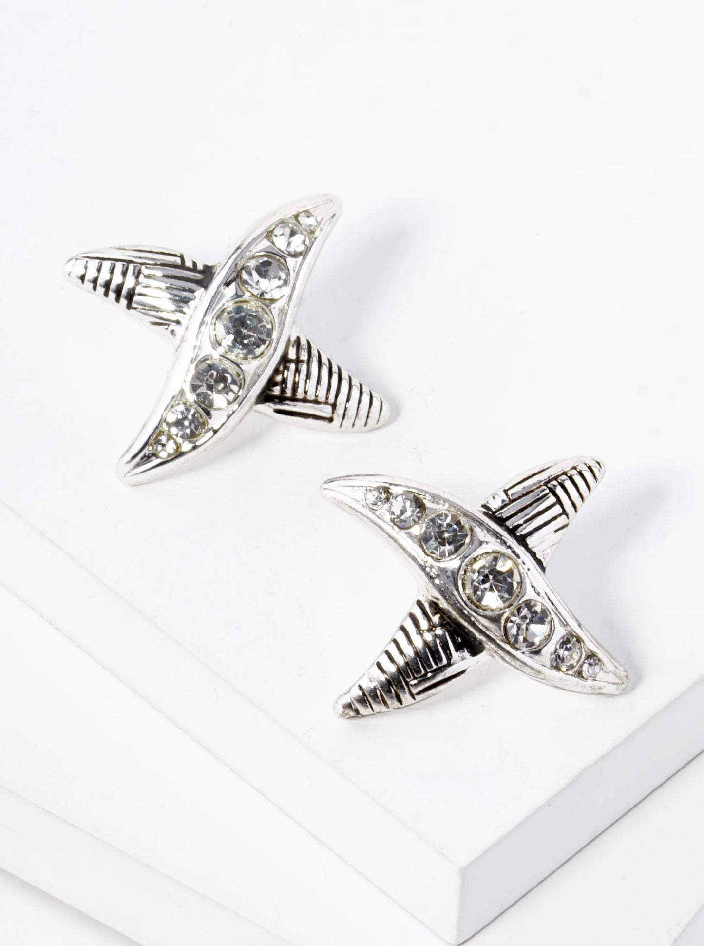 Tailored X Shape Graduated Rhinestone Studded Earrings
