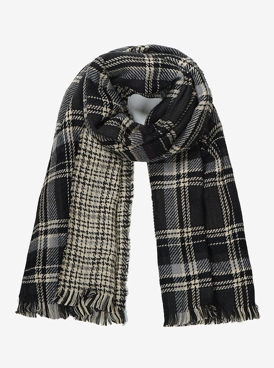 Tartan Plaid Check Oblong Scarf With Fringe