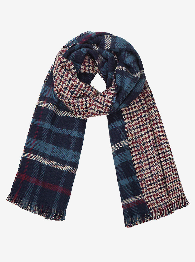 Tartan Plaid Check Oblong Scarf With Fringe