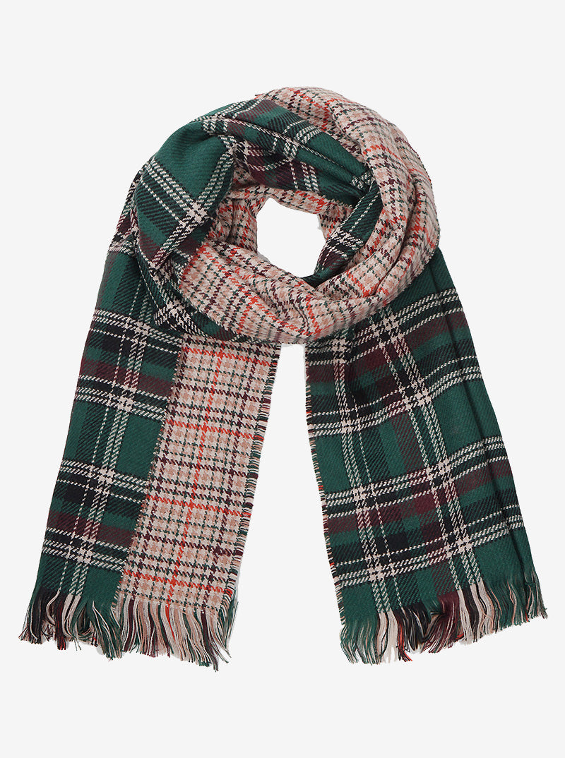 Tartan Plaid Check Oblong Scarf With Fringe