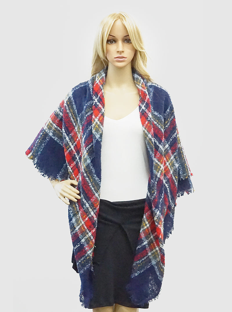 Tartan Plaid Distressed Blanket Scarf