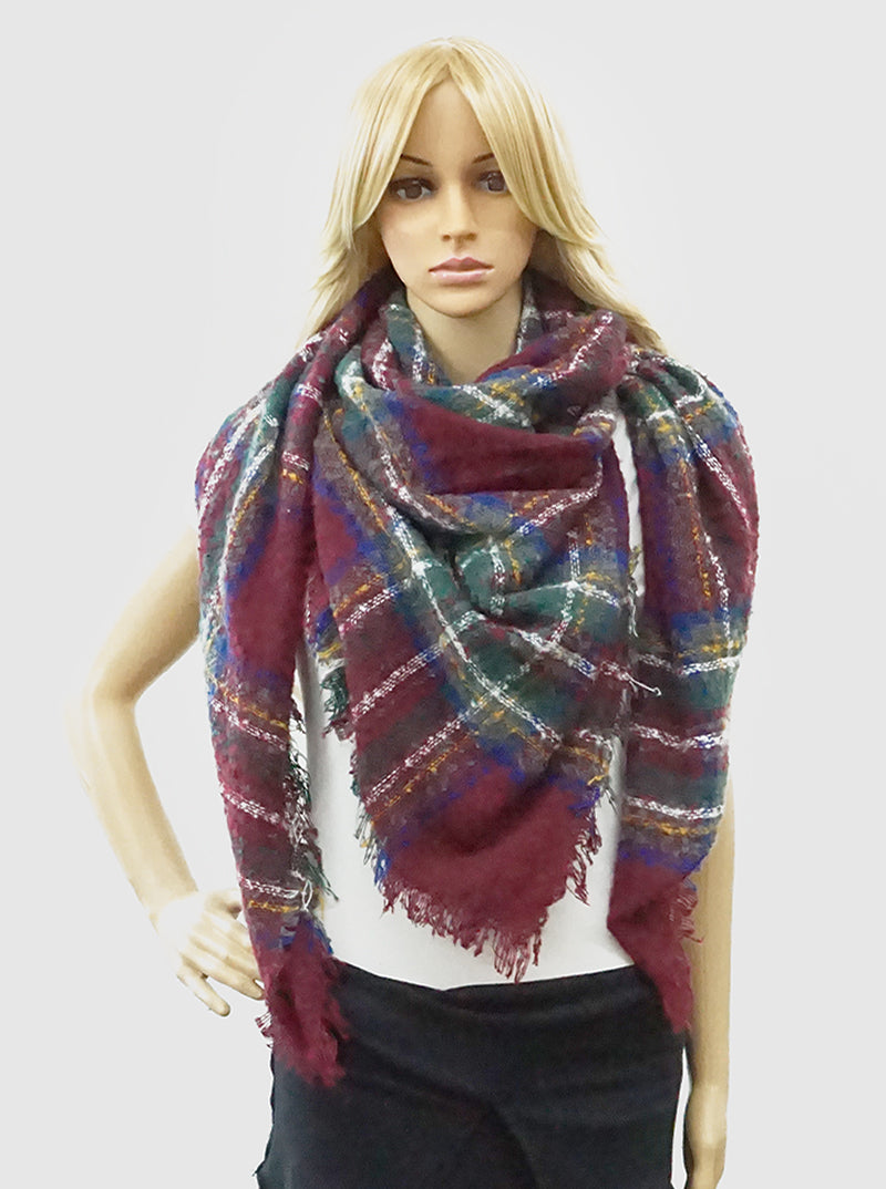 Tartan Plaid Distressed Blanket Scarf