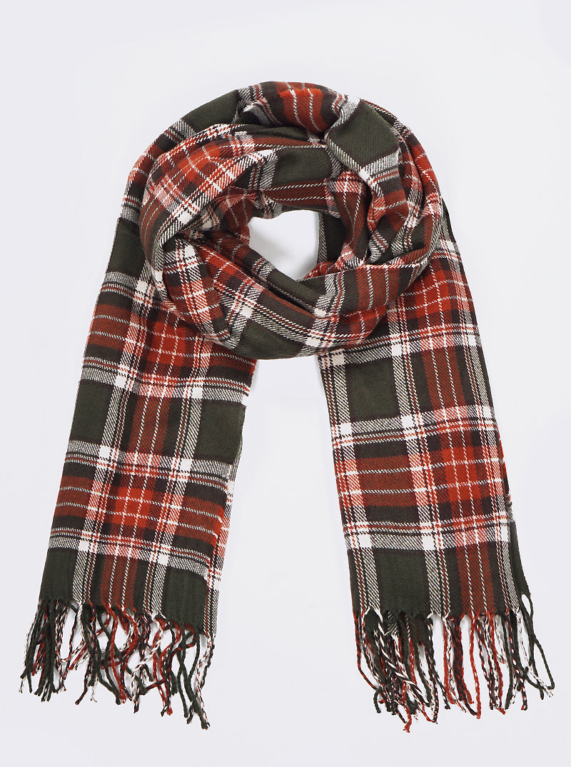 Tartan Plaid With Fringe Wrap Oblong Scarf