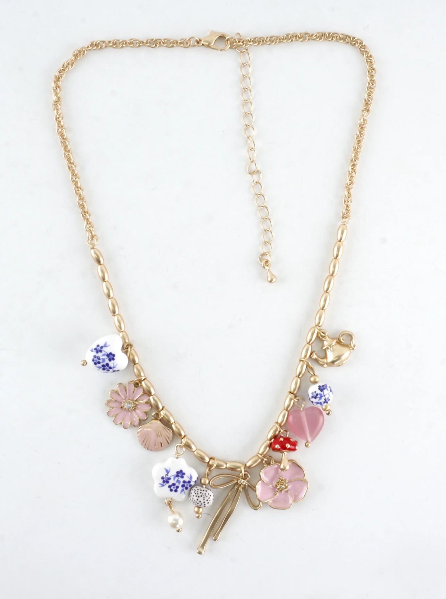 Tea Party Ribbon Ceramic Beads Charm Necklace