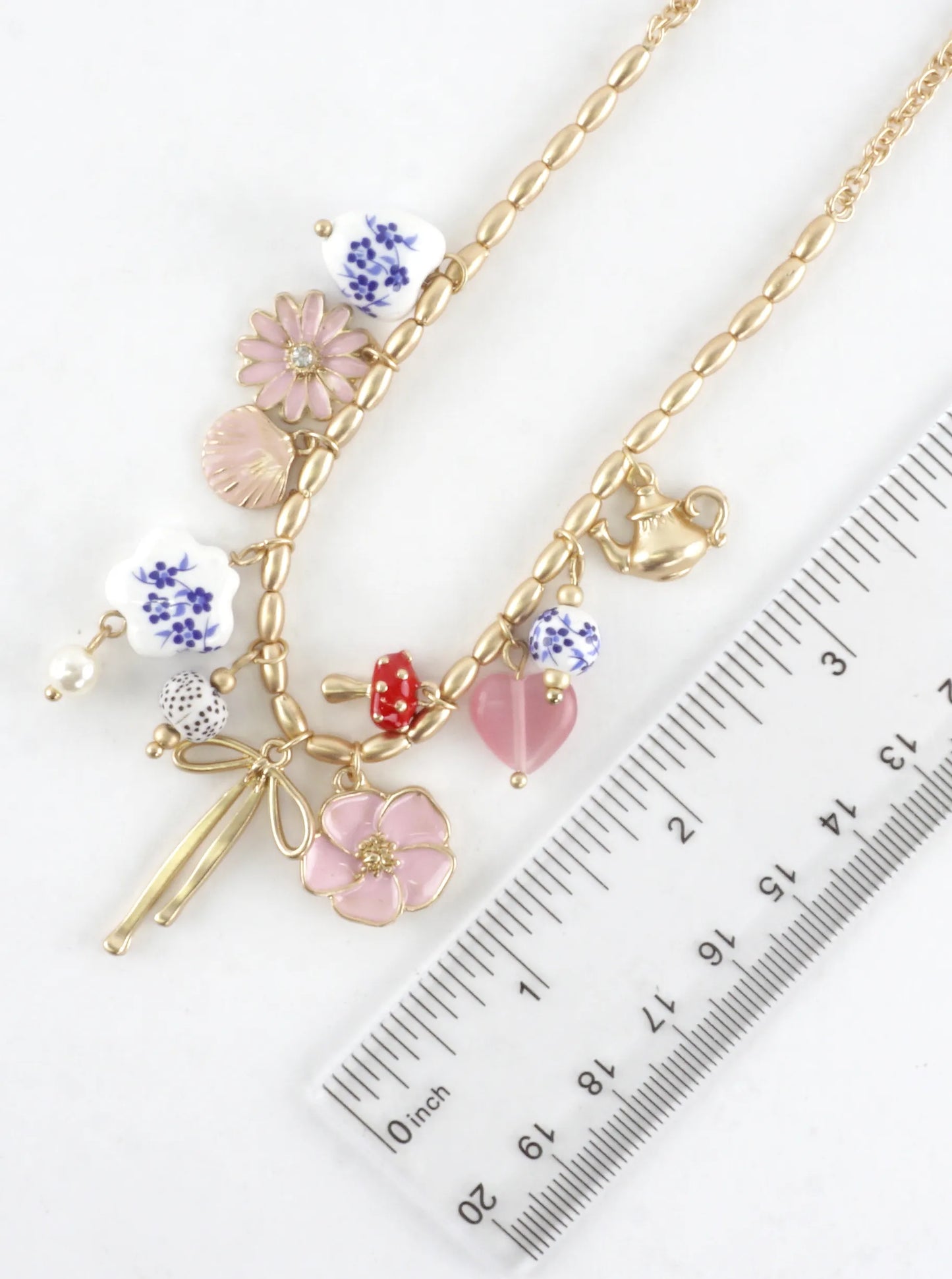 Tea Party Ribbon Ceramic Beads Charm Necklace