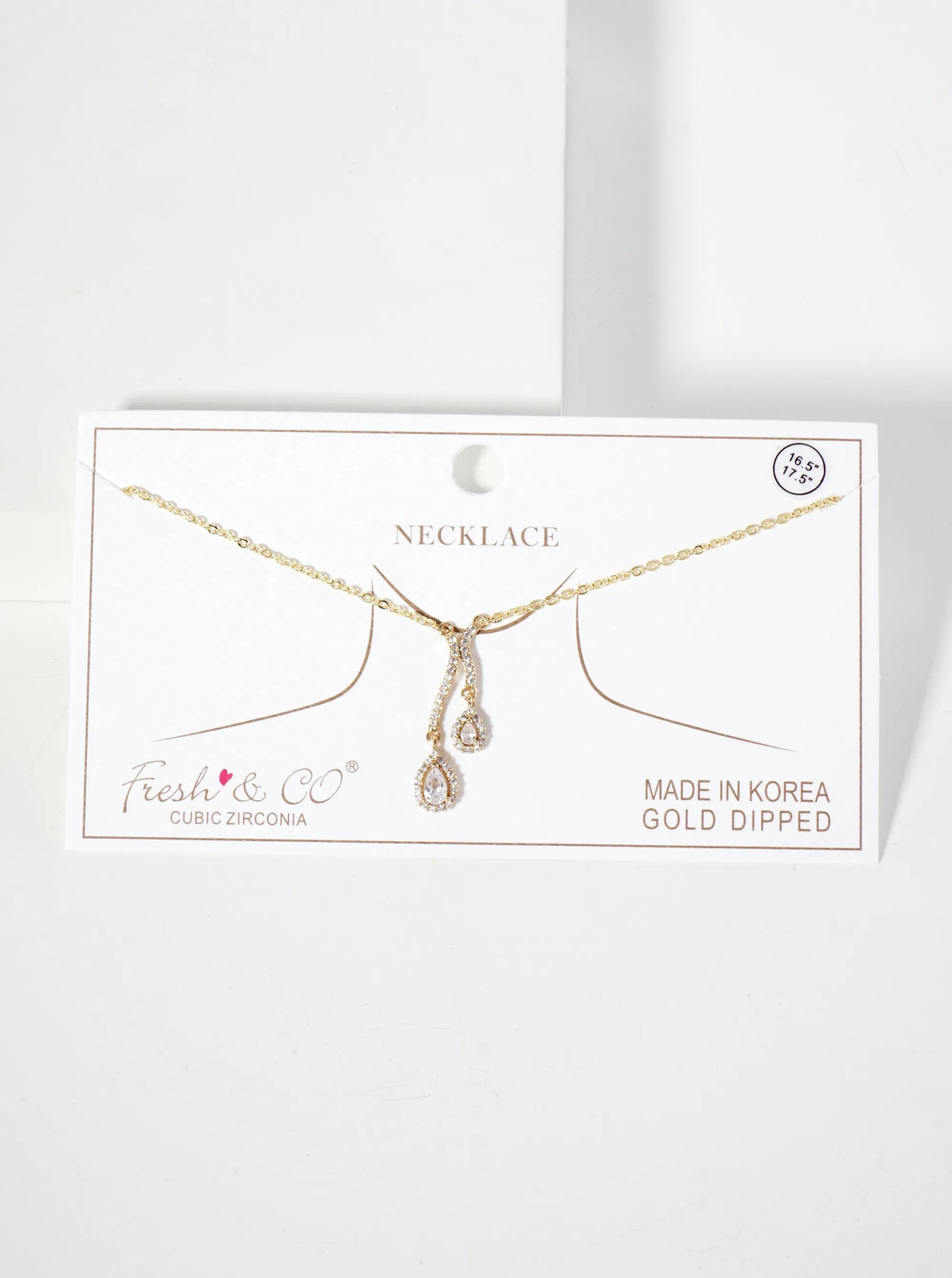 Teardrop CZ-Stones Pendant Hanging-from Pave-Set Curved-Design 18K-Gold-Dipped Necklace