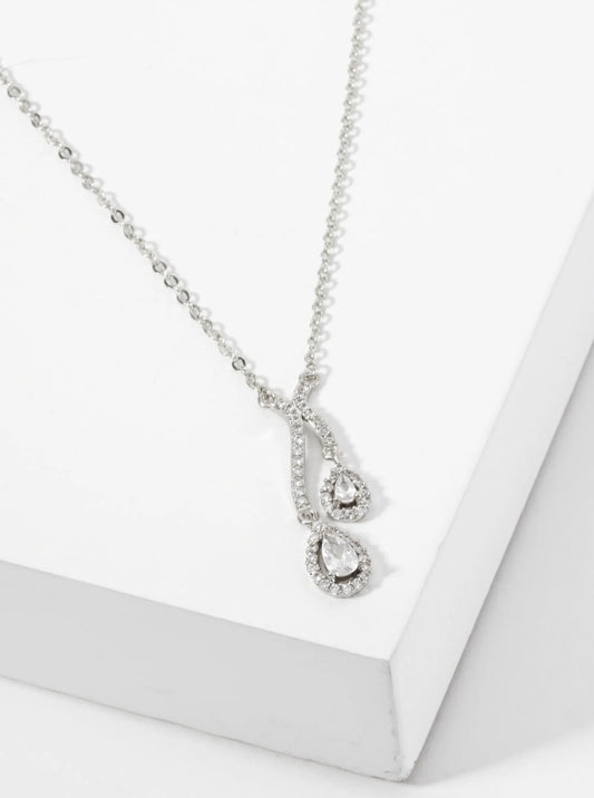 Teardrop CZ-Stones Pendant Hanging-from Pave-Set Curved-Design 18K-Gold-Dipped Necklace